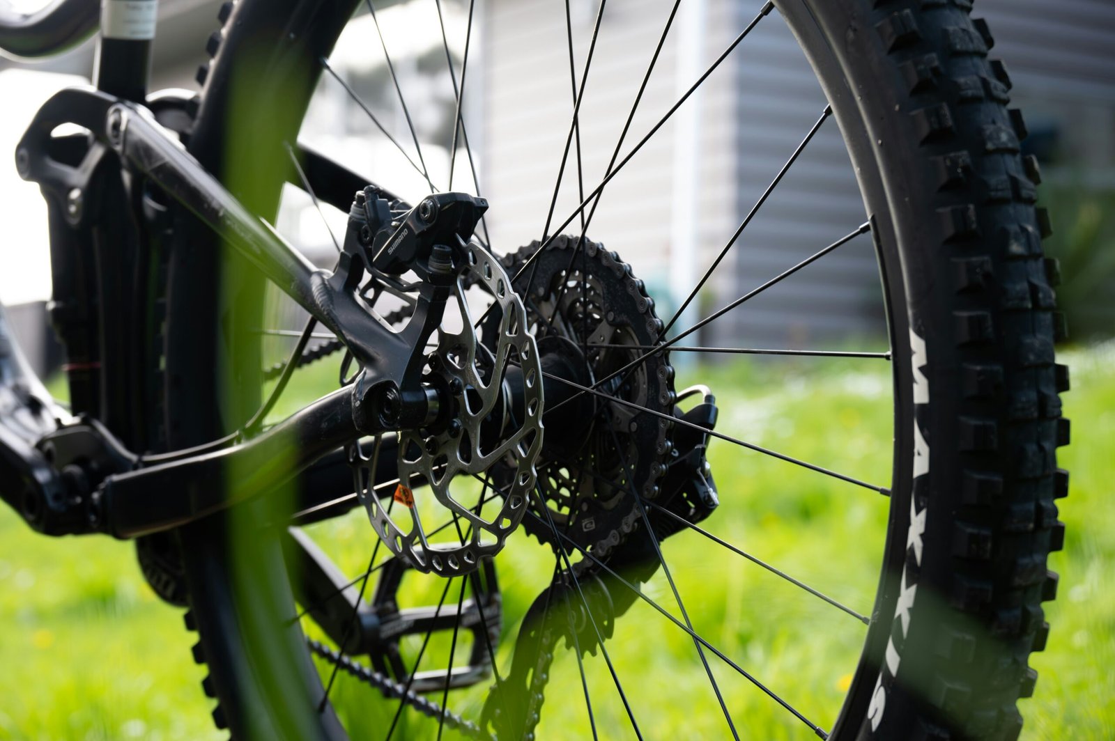 a close up of the front wheel of a bicycle